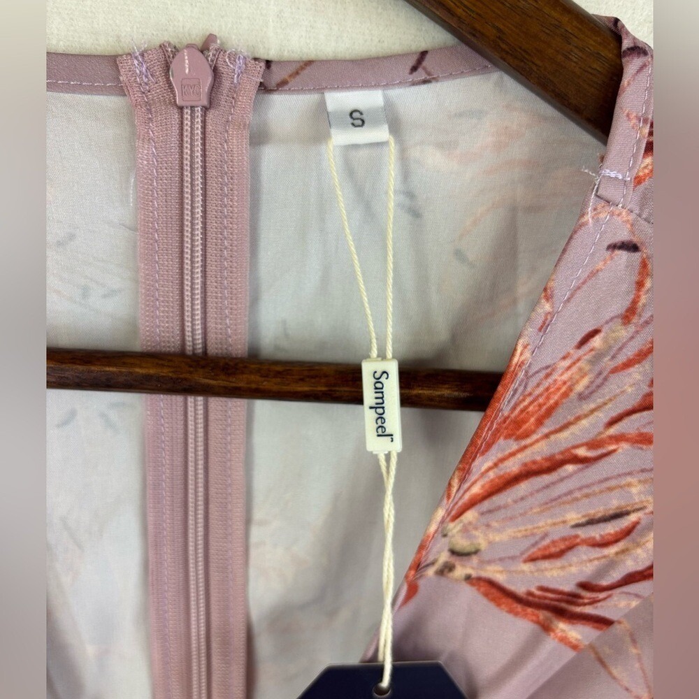 NEW Pink‎ Floral Easter Dress Bow Mini Short Sleeve V Neck Wedding Blush Small - Picture 7 of 14